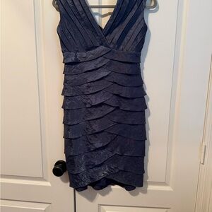 Adrianna Papell Navy Blue Tiered V-Neck Mini Dress